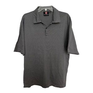 Victorinox Men's Polo Golf‎ Shirt Large 2 Ply Cotton navy blue striped vtg